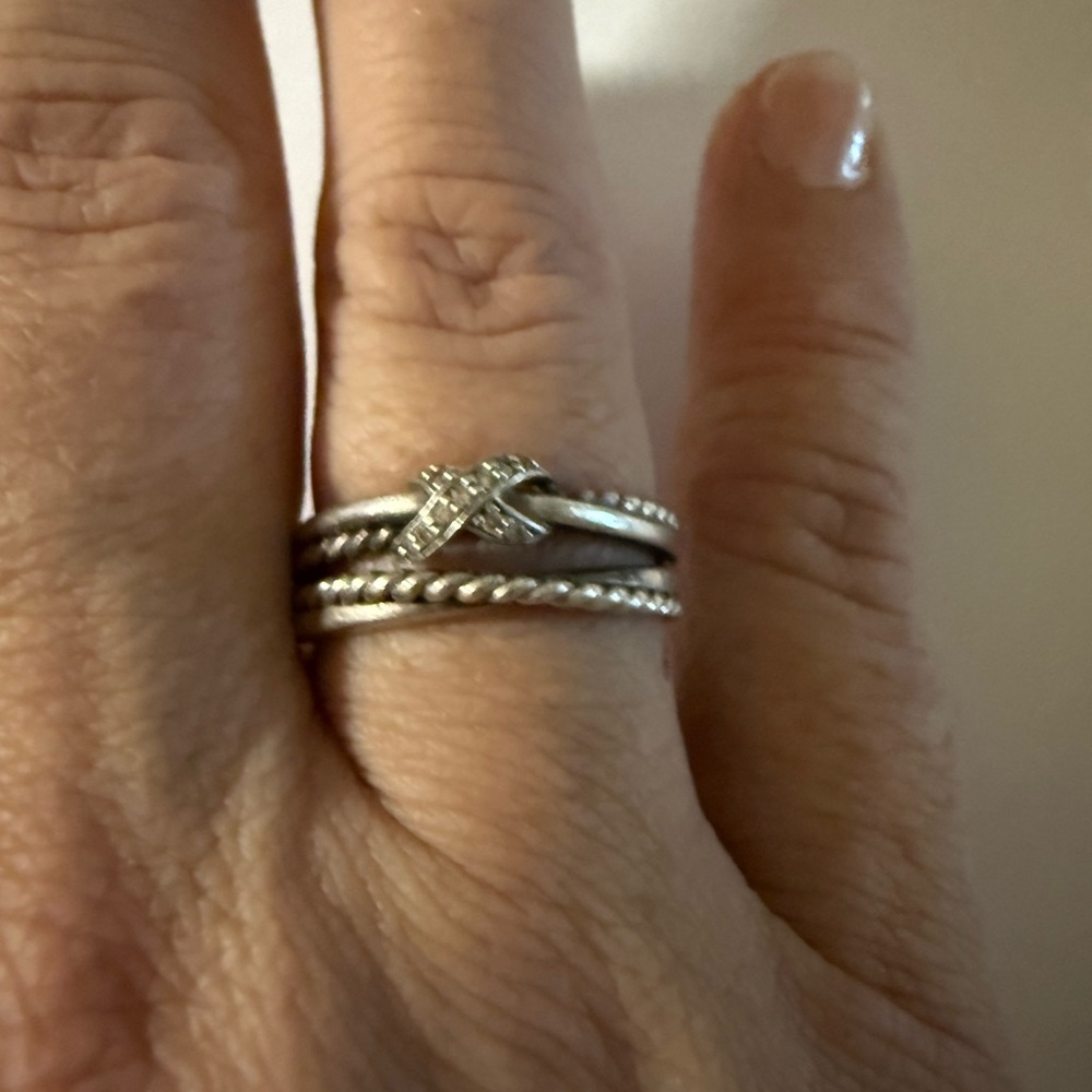 David Yurman Silver Crossover Ring with Diamonds